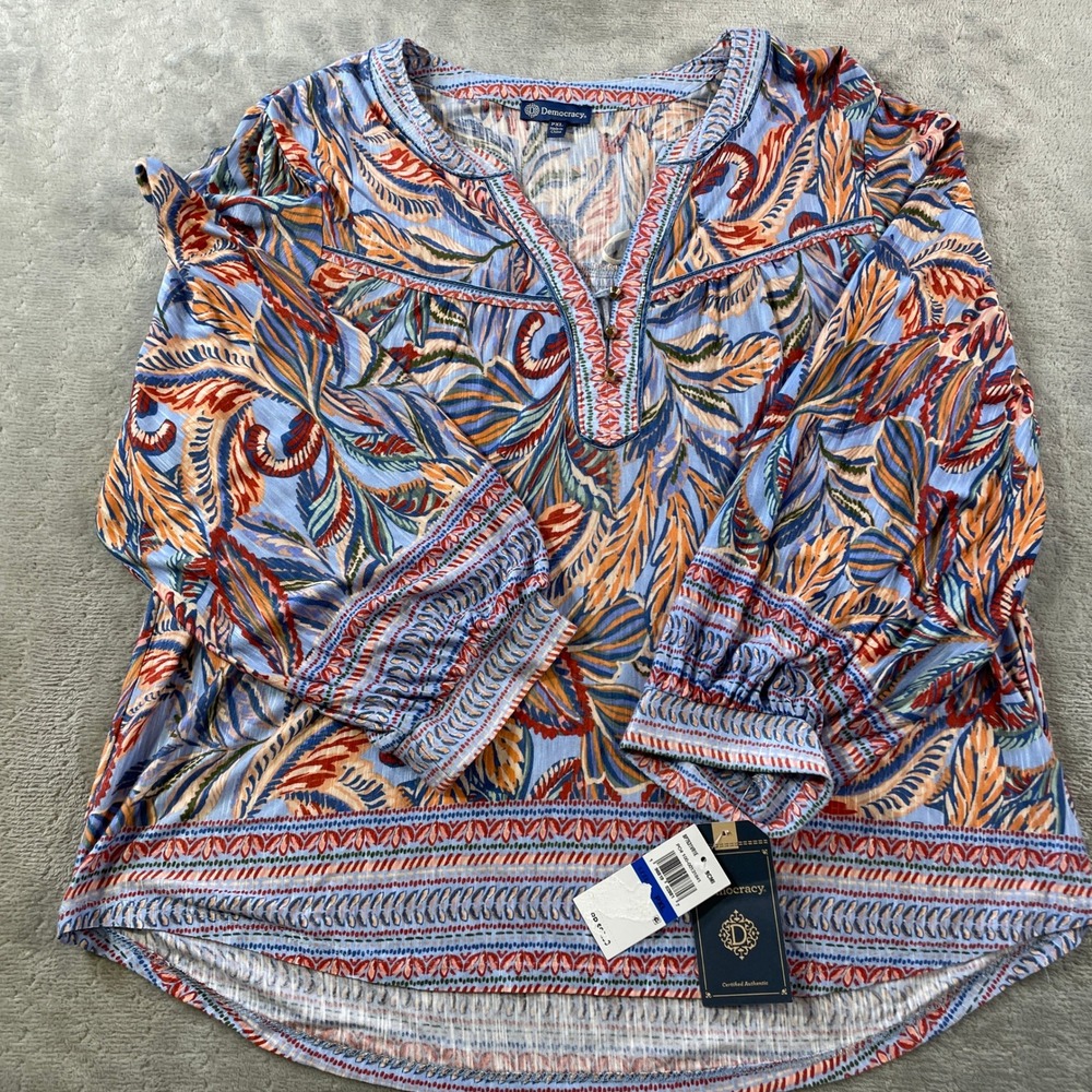 Daniel Rainn Blue Multi Printed Peasant Blouse